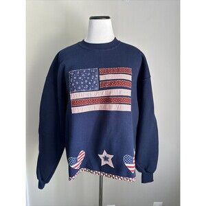 Vintage 80’s Jerzees Calico Collectibles American Flag Navy Sweatshirt Size XL